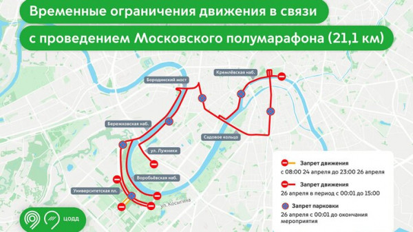 Движение транспорта ограничат на ряде улиц Москвы из-за полумарафона